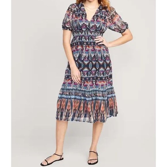 Old Navy Waist Defined V-Neck Midi Dress M - Picture 2 of 8